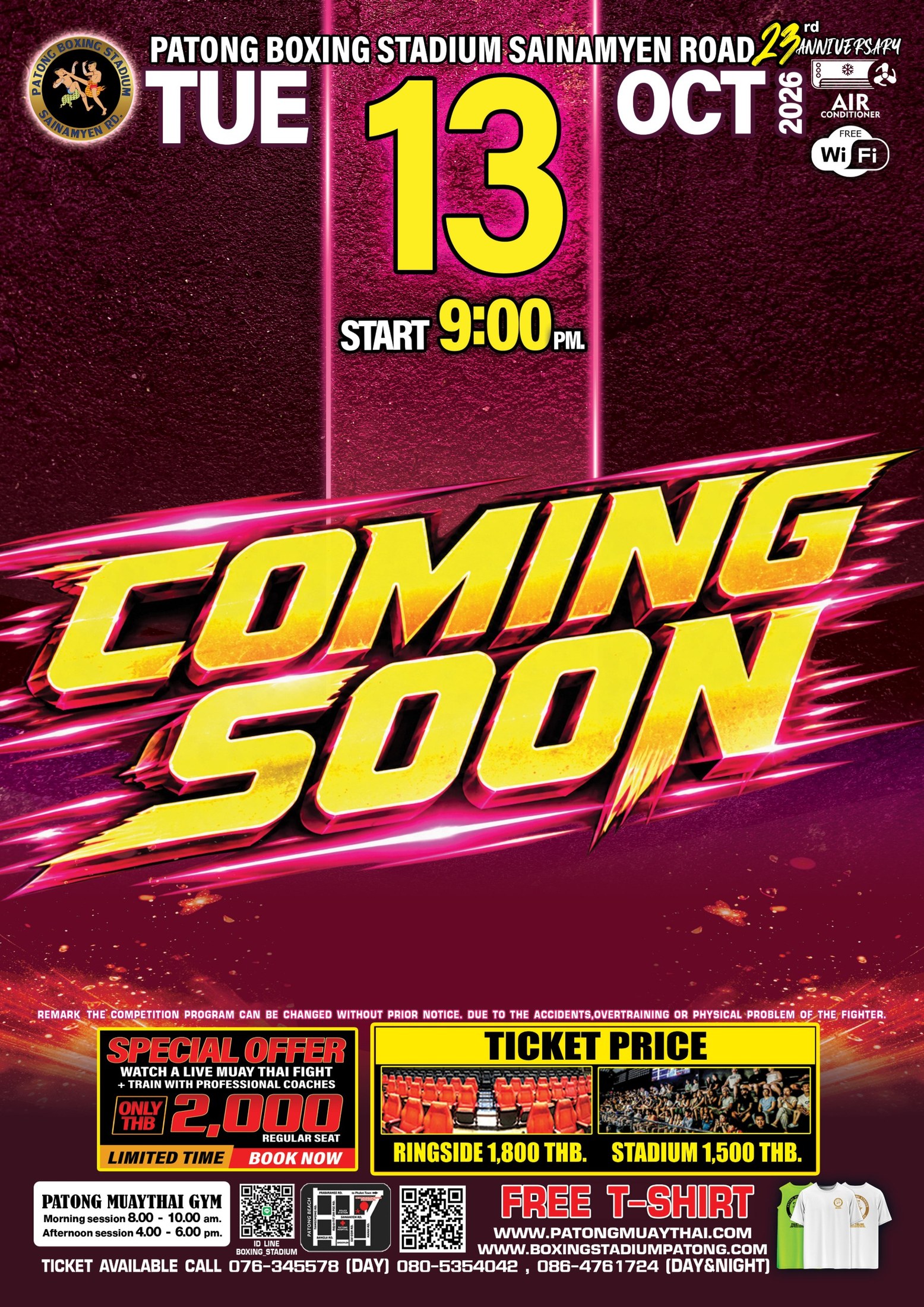 Patong Boxing Stadium fight poster for 13 October 2026